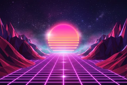 Neon Magenta Synthwave Grid and Retro Sun