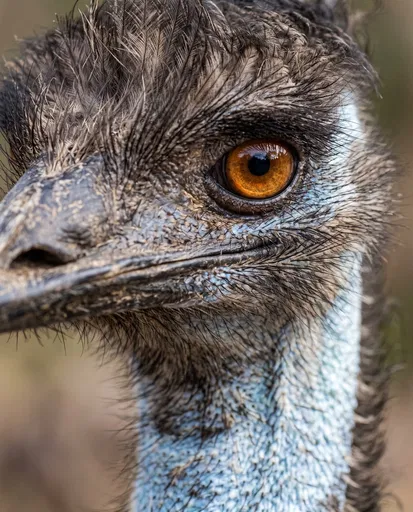 Close-up Portrait of an Emu Face