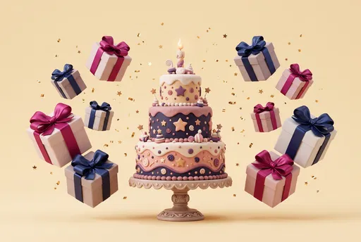 3D Tiered Birthday Cake With Floating Gifts