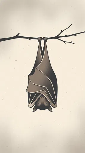 Minimalist Illustration of Sleeping Bat on Branch