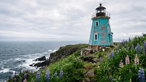 Weathered Turquoise Lighthouse on Coastal Cliff