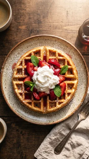 Belgian Waffle With Strawberries and Cream