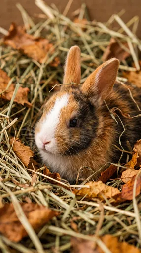 Tortoiseshell Dutch Bunny in Autumn Hay