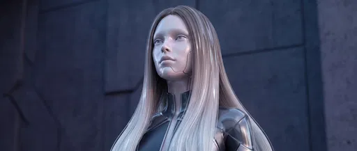 Futuristic Android With Sleek Ombre Hair