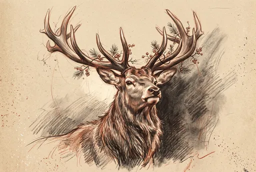 Chalk Drawing of Festive Woodland Stag
