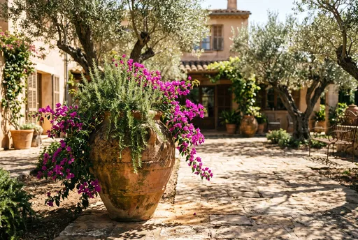 Terracotta Urn in Mediterranean Courtyard
