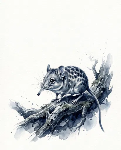 Watercolor Checkered Elephant Shrew on Root