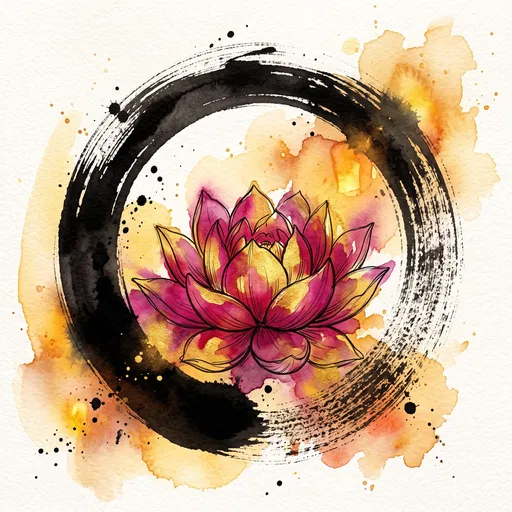Watercolor Lotus in Zen Enso Circle