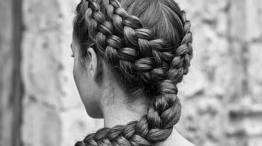 Monochrome Close-Up of Intricate Braided Hairstyle