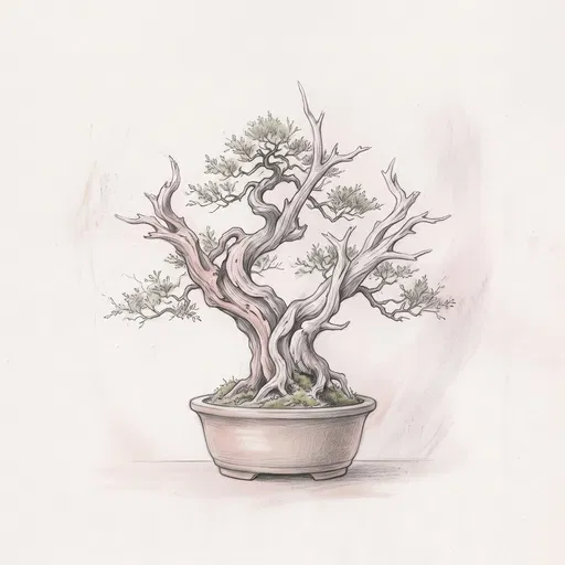 Sculpted Deadwood Bonsai Tree Illustration