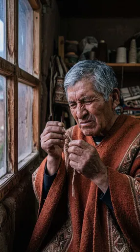 Elderly Artisan Threading Needle by Window