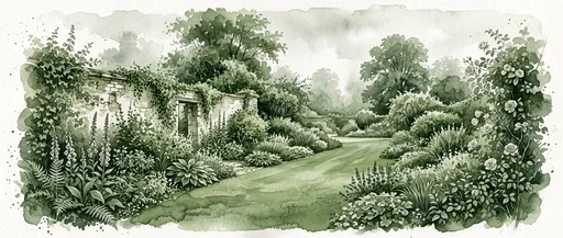 Monochrome Green Watercolor English Country Garden
