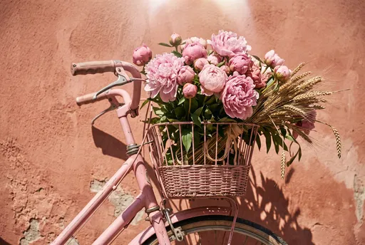 Vintage Pink Bicycle Basket With Peonies