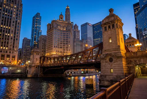 Chicago River Bridge at Blue Hour