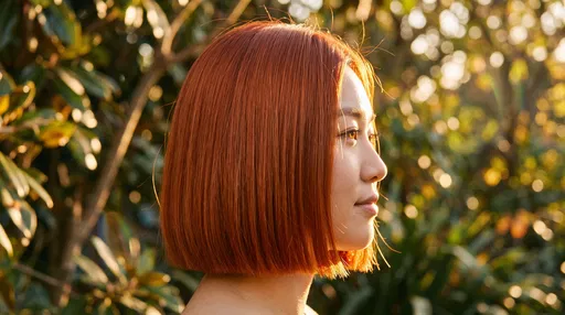 Woman With Copper Blunt Bob Outdoors