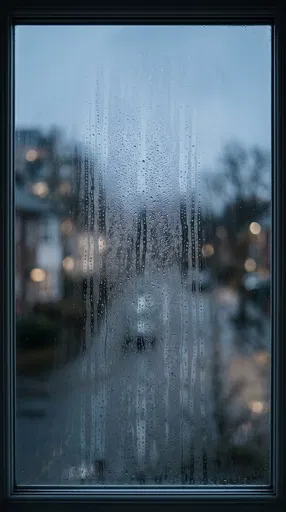 Rainy Fogged Windowpane at Blue Hour