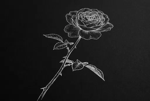 White Ink Rose Drawing on Black Paper