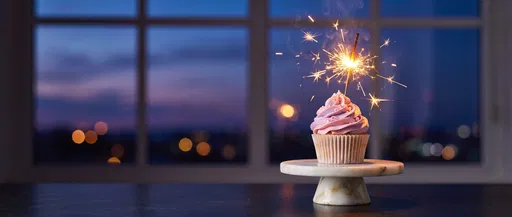 Pink Cupcake with Sparkler at Twilight