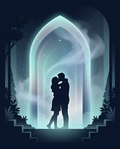 Couple Silhouette Kissing in Glowing Archway