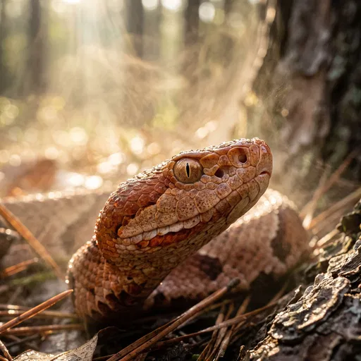 Copperhead Snake in Morning Mist