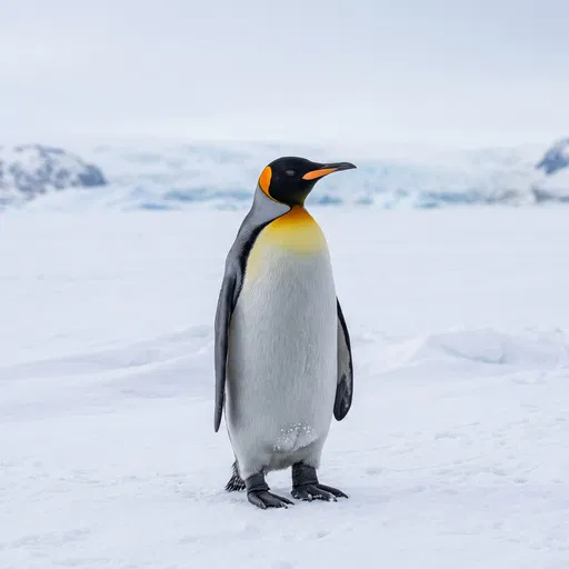 King Penguin Standing on Snowfield