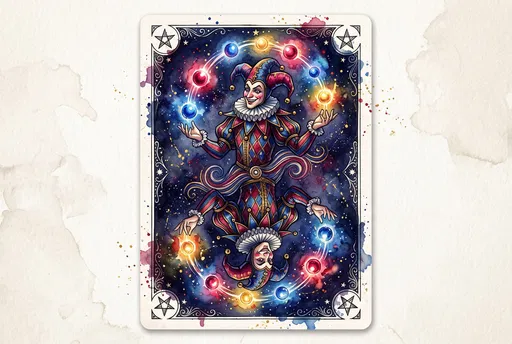 Watercolor Reversible Jester Playing Card Illustration