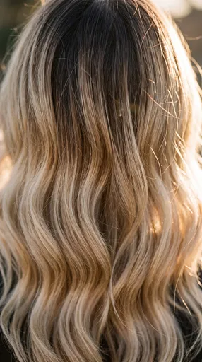 Wavy Blonde Balayage Hair with Shadow Roots