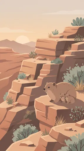 Rock Hyrax Family on Sandstone Cliff