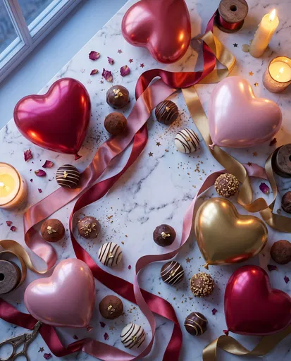 Valentine Heart Balloons and Chocolate Truffles