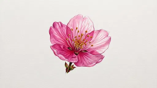 Pink Cherry Blossom Botanical Drawing