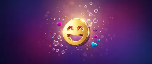 Golden 3D Smiley Icon With Bubbles