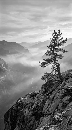 Monochrome Pine on Misty Mountain Ridge