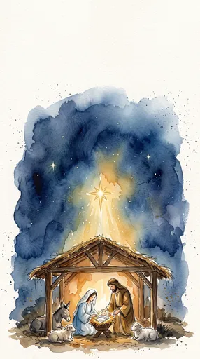 Watercolor Nativity Scene With Starlight