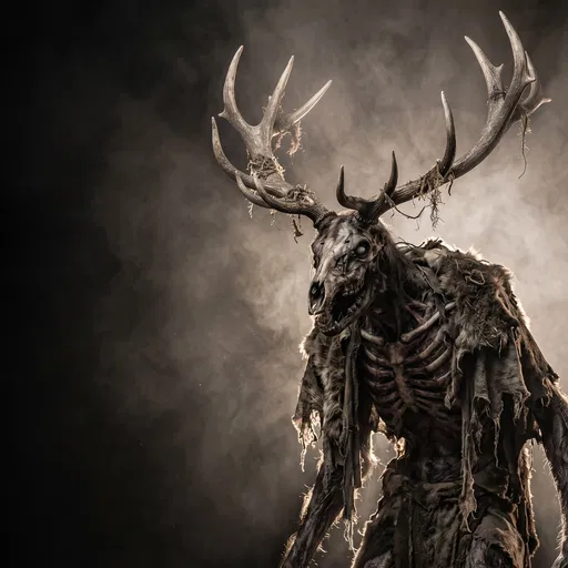 Skeletal Wendigo Creature in Dark Fog