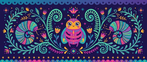Colorful Folk Art Insect Banner Illustration