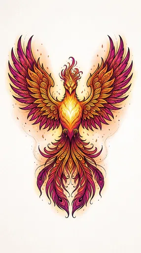 Vibrant Symmetrical Phoenix Tattoo Illustration