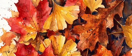 Watercolor Illustration of Overlapping Autumn Leaves