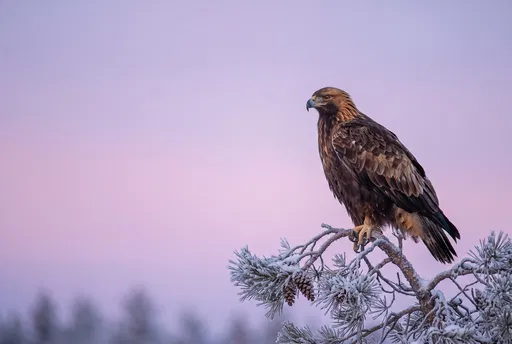 Golden Eagle on Frosted Pine Branch