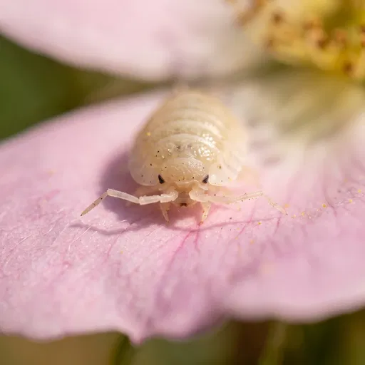 Pale Woodlouse on Pink Flower Petal