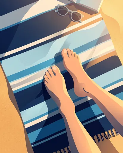 Bare Feet on Striped Beach Towel Illustration