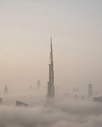 Dubai Skyscraper Rising Above Morning Fog