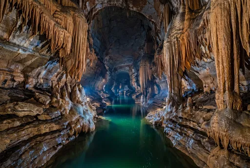 Subterranean River in Limestone Cavern