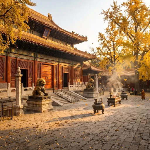 Chinese Temple Courtyard at Golden Hour