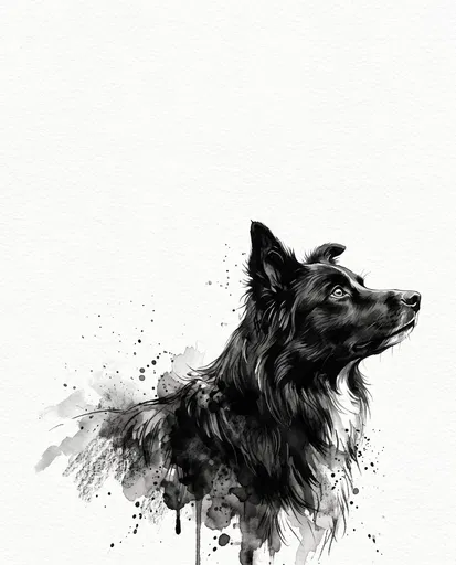 Monochrome Watercolor Border Collie Profile Illustration