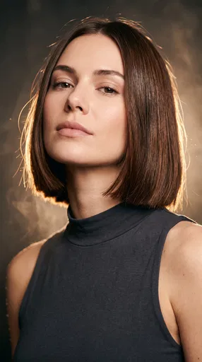 Woman With Blunt Brunette Bob Hairstyle