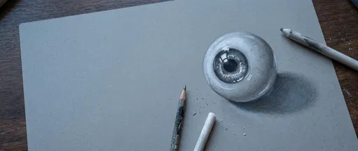 Realistic 3D Eyeball Drawing on Gray Paper