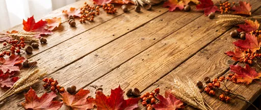 Rustic Wooden Table With Autumn Leaves Frame