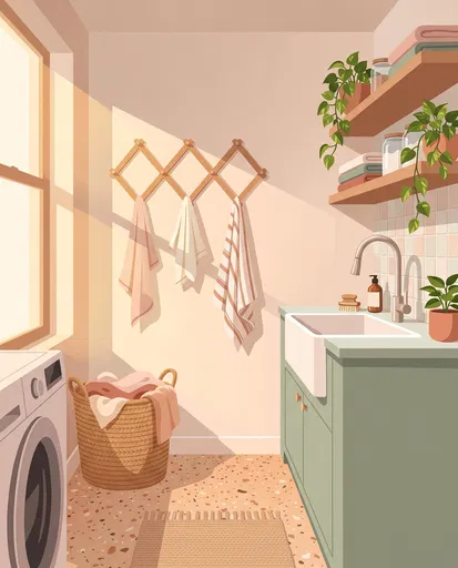 Sunny Pastel Laundry Room Illustration