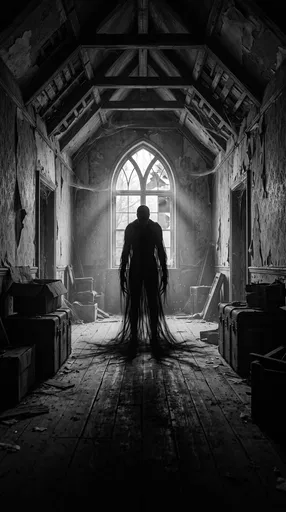 Shadowy Boogeyman in Abandoned Attic Hallway
