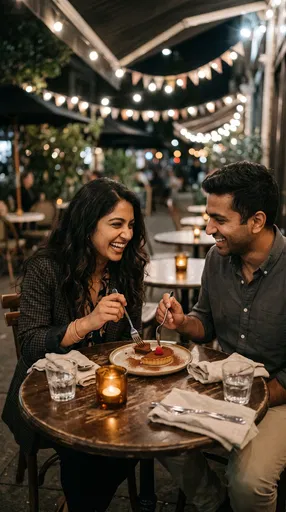 Couple Sharing Dessert at Outdoor Bistro
